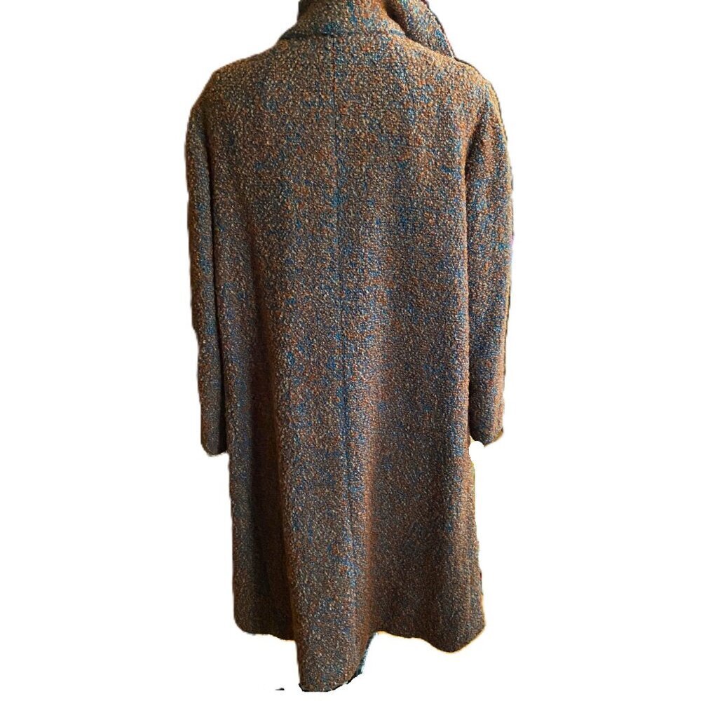Lovely vintage 50-60s union label bouclé swing coat in turquoise tan with scarf - Picture 6 of 16